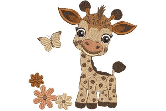 Giraffe Baby Boy with Flowers Embroidery