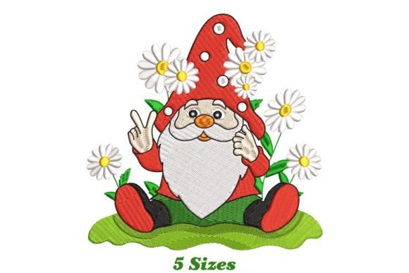 Gnome with Daisy Flowers Embroidery