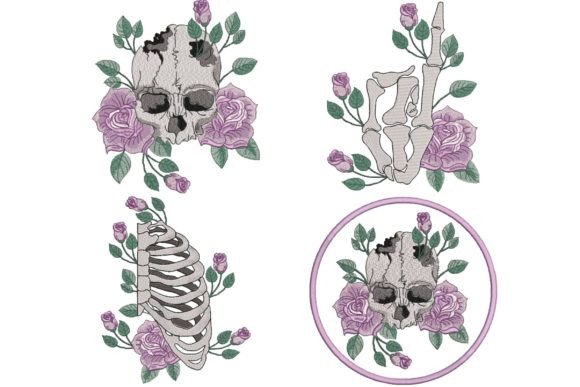 Set of 4 Skull and Skeleton with Roses Embroidery Review