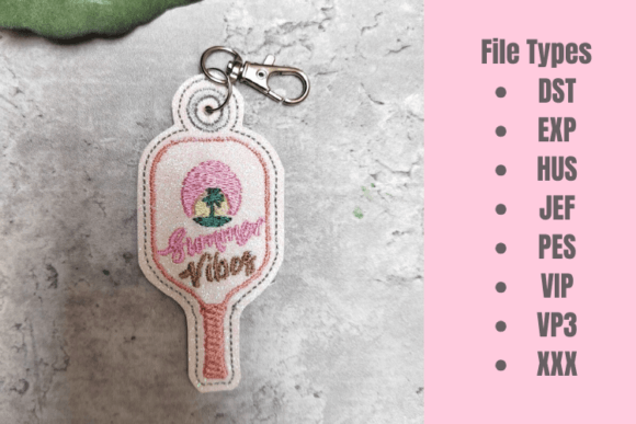 Summer Pickleball Paddle Bag Tag Embroidery